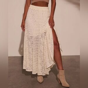 VICI Cream Patchwork Lace Sheer Maxi Skirt Size L